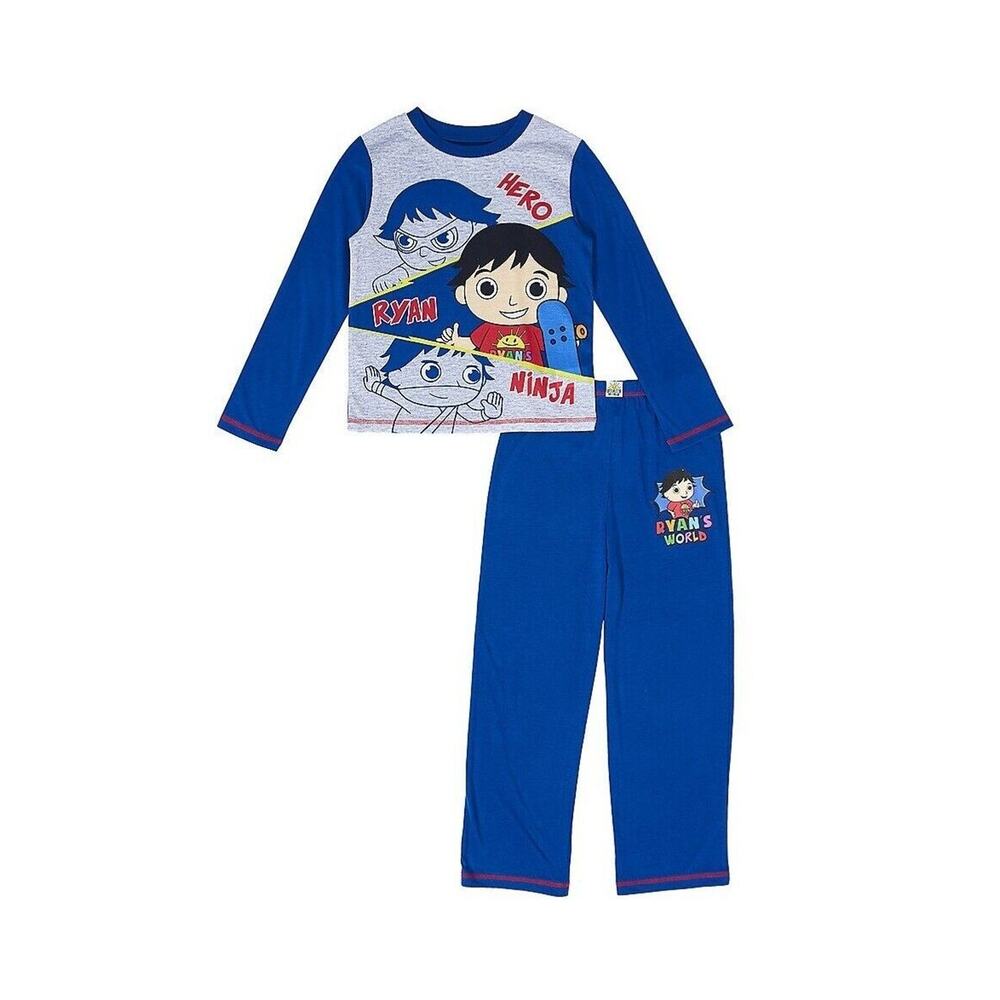 Ryans World Boys Pajama Set Size XS 4/5 Blue Gray Ninja Hero Flame Resistant New